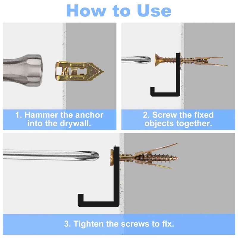 AXK 60PCS 0.47x1.18 inch Self-Drilling Anchors, Ancors and Screws for Heavy Duty, Metal Screw Anchors Kit, No Drill and Holes in Wall - Image 3